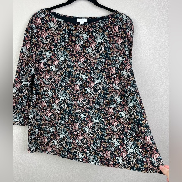 J.Jill Women's Large PETITE 3/4 Sleeve Pima Cotton Top Blouse Autumnal Floral - Picture 7 of 13